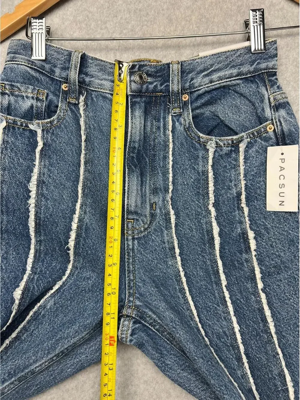 PacSun Frayed Stripe High Waisted Flare Jeans 25 Blue White Boho Retro Y2K Eco